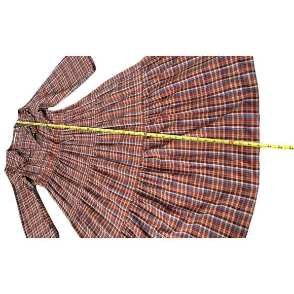 DOEN Honey Dress Midi Maxi Blue Autumn Plaid Prairie Boho Orange Red Women's S - Picture 10 of 14